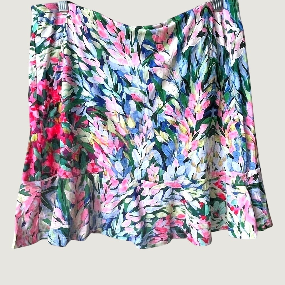 Acegolfs Botanical Energy Silky Ruffle Skirt Skort UPF50 Womens XL Floral Golf